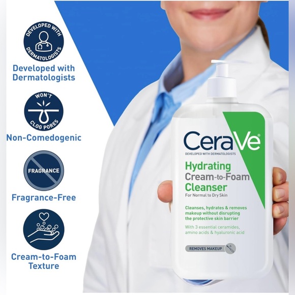 CeraVe Hydrating Cream To Foam Cleanser | Makeup Remover Face Wash 19oz new - Picture 4 of 5